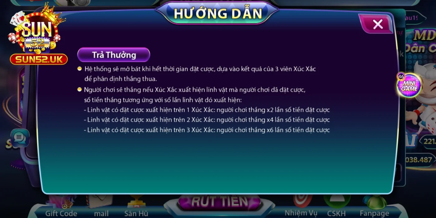 Cách tính tiền thắng tại Bầu Cua SUN52 UK