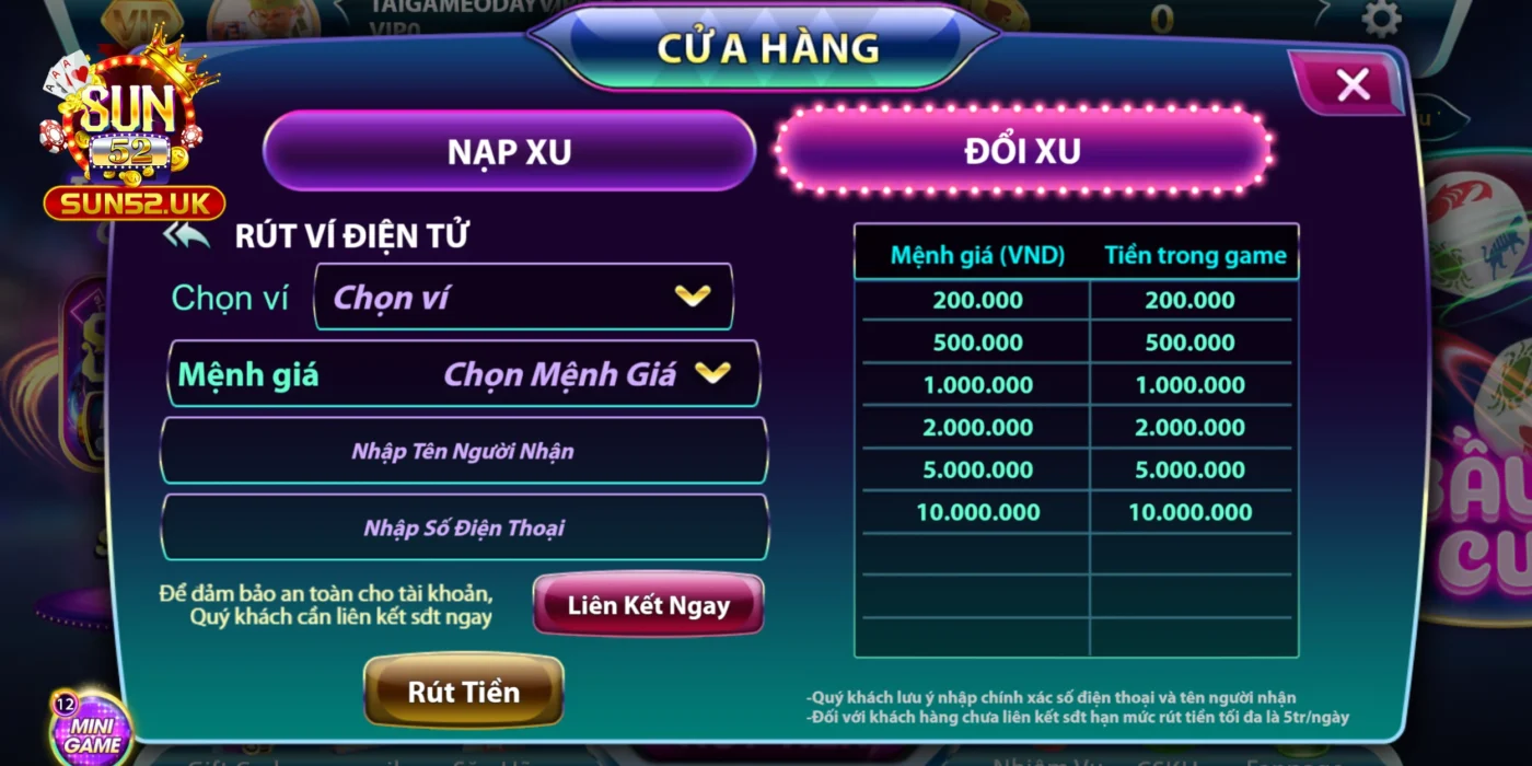 Rút tiền từ tài khoản cổng game về ví điện tử